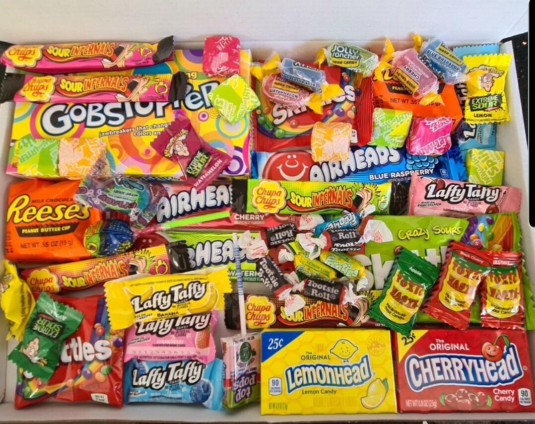 100 PERSONALISED American Sweets Gift Box USA Candy Airheads Laffy CHRISTMAS