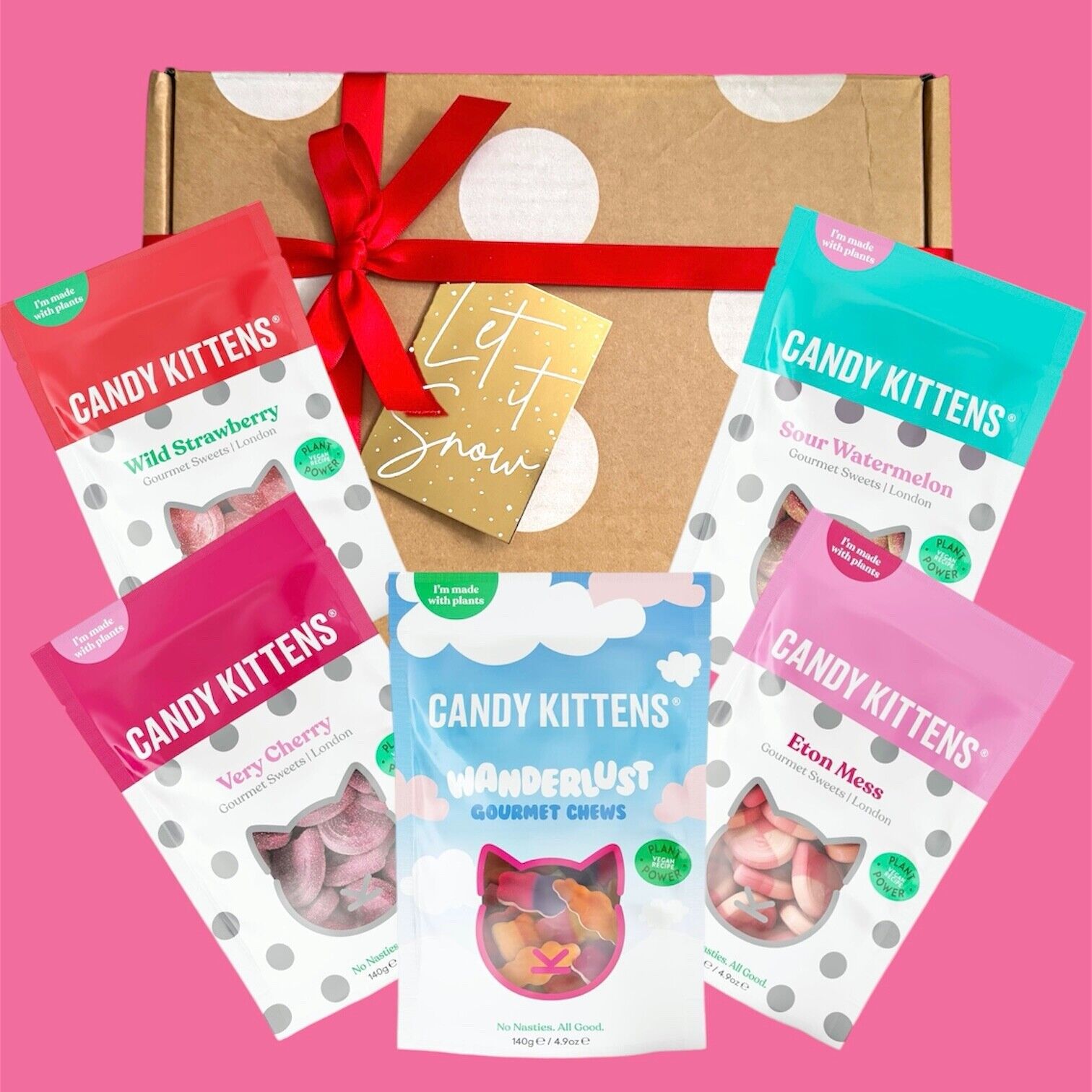 Candy Kittens Gift Box Vegan Sweets Christmas Gift Wrapped with Xmas Card