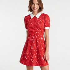 Modcloth Retro One Sweet Day Shirtdress Cotton Heart Print Mini Dress Red 10 NWT