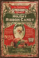 Santa Christmas Holiday Candy, Vintage Retro Image on a New Metal Sign Plaque