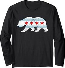 Sweet Vintage Retro Chicago City Flag Bear Print Long Sleeve T-Shirt