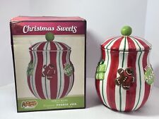 Vintage Cracker Barrel Christmas Sweets Cookie Jar Red & Green Stripes w/ Lid